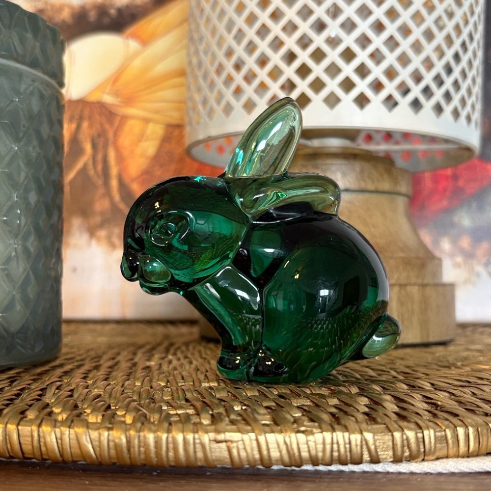 Vintage Enesco Emerald Green Art Glass Bunny